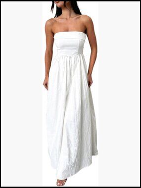 Strapless Maxi Tube Dress Formal Pleated Flowy Wedding Guest Party